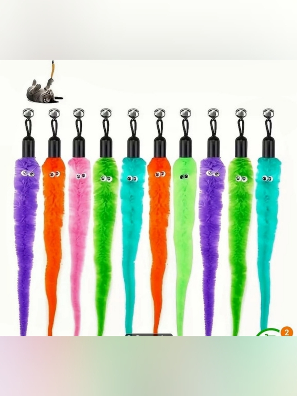 New 12 Pcs Cat Wand Toys Replacement Colorful Head With Bells